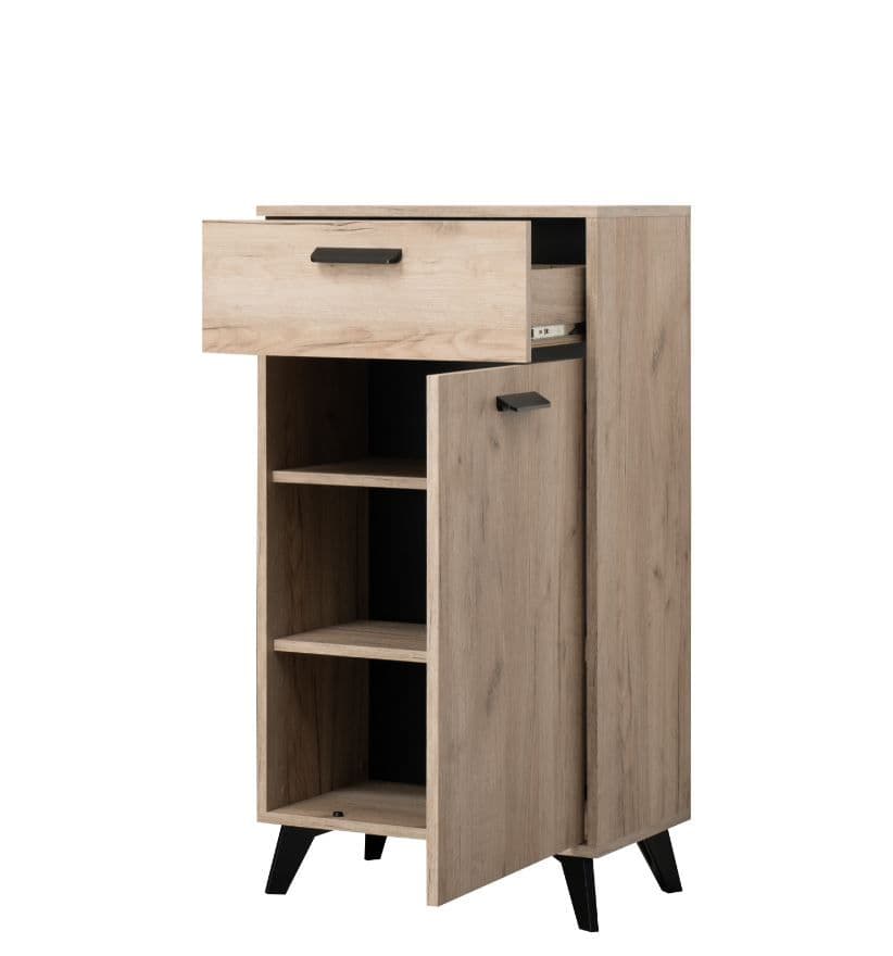 Egbe Small Oak Sideboard Cupboard Storage Unit with Drawer – Compact Versatile Storage Cabinet, Grey Oak Finish