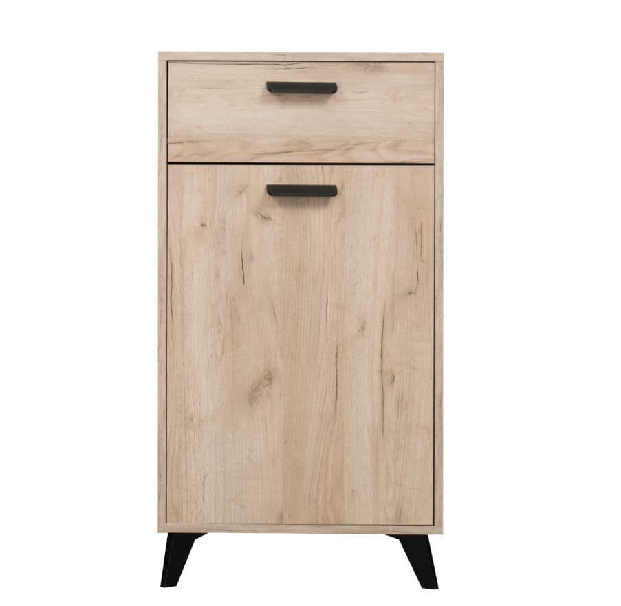 Egbe Small Oak Sideboard Cupboard Storage Unit with Drawer – Compact Versatile Storage Cabinet, Grey Oak Finish