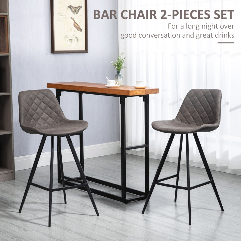 Set Of 2 Bar Stools Vintage Microfiber Cloth Padded Home Bar Cafe Kitchen Chair Dark