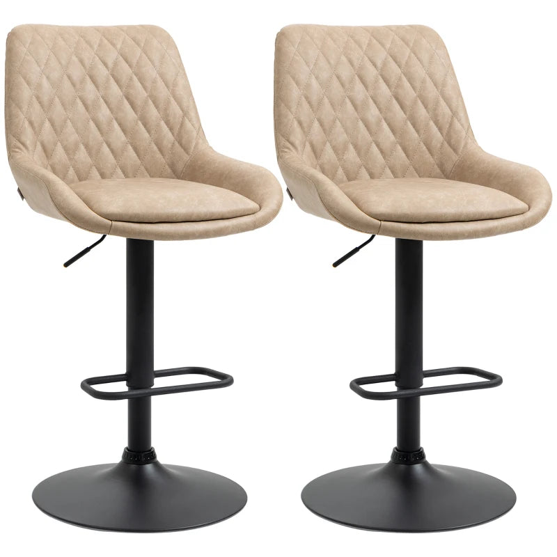Set of 2 Upholstered Retro Bar Stools with Adjustable Swivel and Back