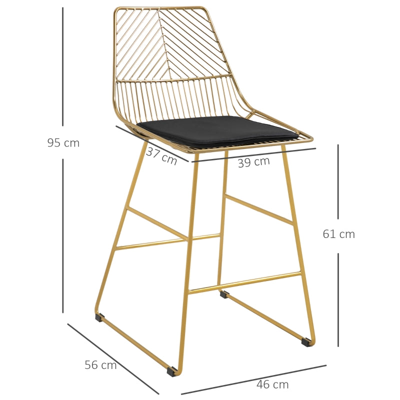 Set of 2 Bar stools Modern Counter Height Wire Metal - Gold