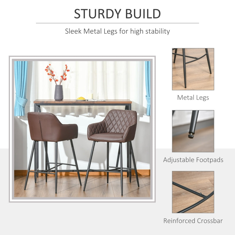 Set of 2 Bar stools With Backs Retro PU Leather Stylish Dining Seating Home- Brown