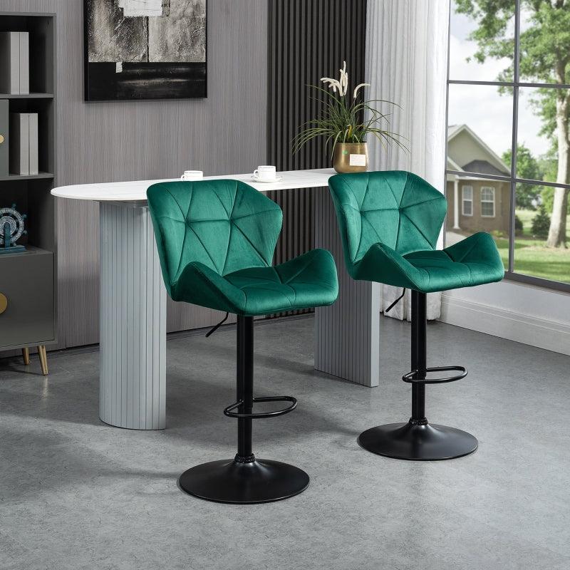 Set of 2 Adjustable Velvet Bar Stools Stylish Breakfast Stools for Kitchen, Home Bar, and Café with Footrest