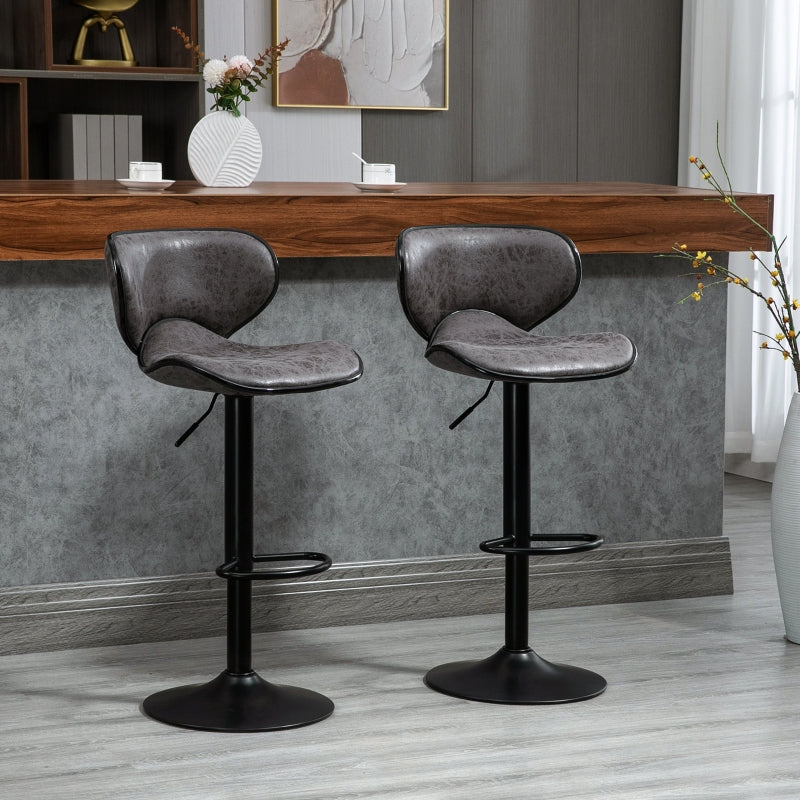 Set of 2 Adjustable PU Leather Bar StoolsHome Bar, Kitchen, Café Counter Stools Armless with Footrest Bar Stools  Swivel Seat