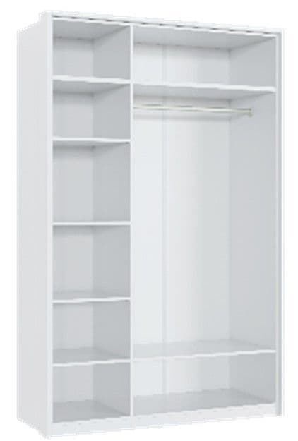 White High Gloss 3 Door Mirrored Wardrobe – Modern Bedroom Storage with Hanging Rail & Shelves