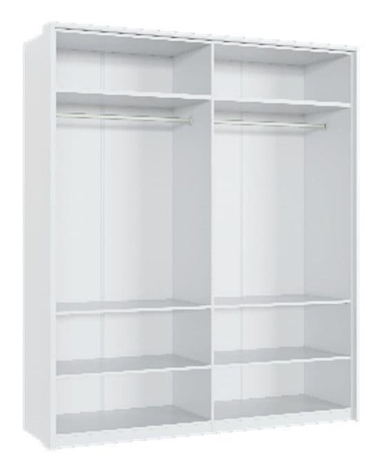 White High Gloss 4 Door Mirrored Wardrobe – Modern Bedroom Storage with Shelves & Rails