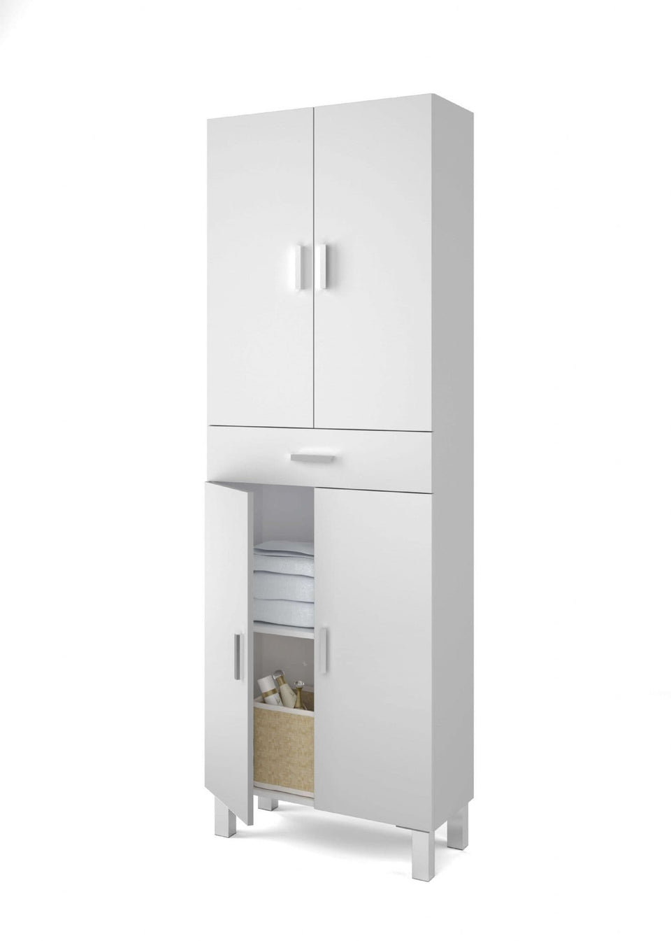 Vespera Tall Bathroom Cupboard in White Gloss Modern Storage Solution for Your Bathroom