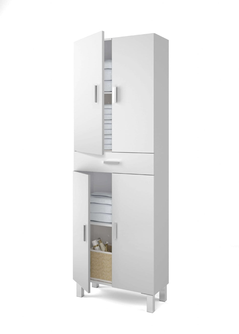 Vespera Tall Bathroom Cupboard in White Gloss Modern Storage Solution for Your Bathroom