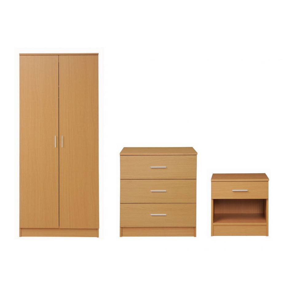 3 Piece Bedroom Furniture Set Wardrobe Bedside Cabinet Chest of Drawers in Stylish Finishes