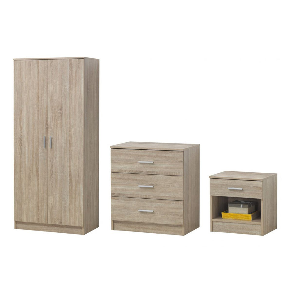 3 Piece Bedroom Furniture Set Wardrobe Bedside Cabinet Chest of Drawers in Stylish Finishes