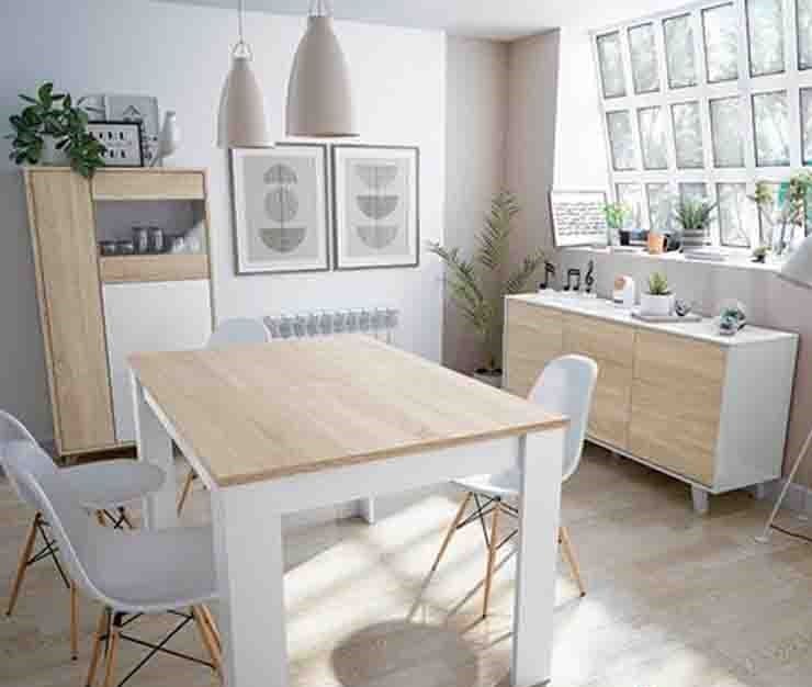 White and oak effect 3-door sideboard by Lavish Kitchen Isle, modern wide storage cabinet with six compartments, sleek design.