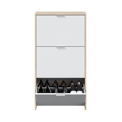 Marco White and Oak Effect Shoe Rack Cabinet Space-Saving Organiser with 3 Folding Doors for 18 Pairs