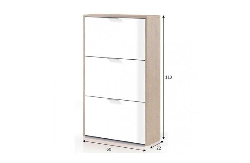 Marco White and Oak Effect Shoe Rack Cabinet Space-Saving Organiser with 3 Folding Doors for 18 Pairs