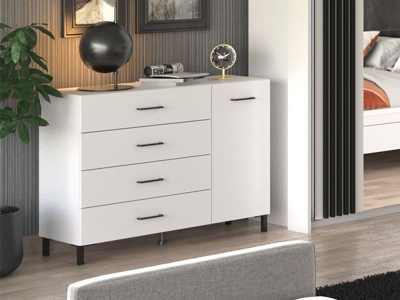 Bliss White 1 Door 4 Drawer Sideboard Storage Unit Lavish Kitchen Isle