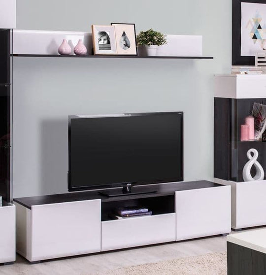 Modern White Gloss TV Stand Cabinet – Fits TVs up to 65" with Doors & Drawer