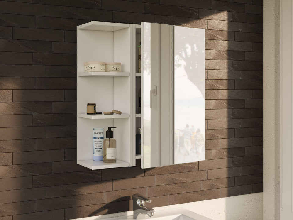 Lavish Kitchen Isle Ancini 400mm white wall-mounted bathroom cabinet with mirrored door and space-efficient storage.