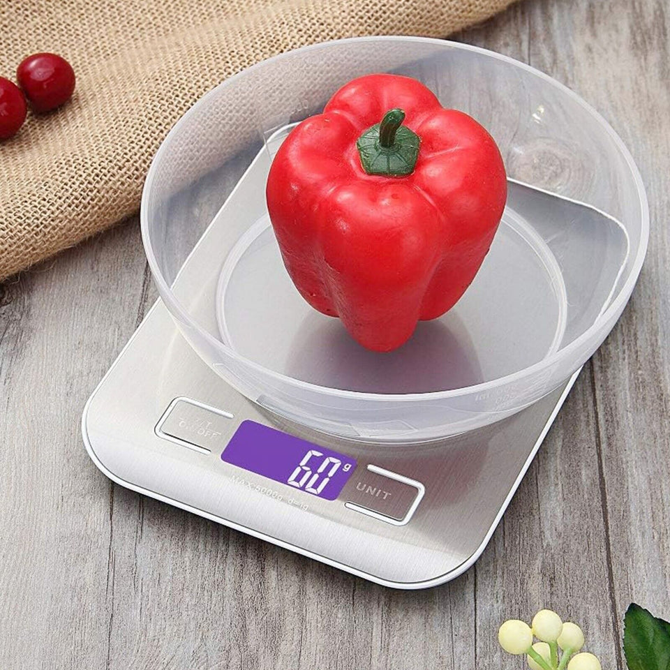 Digital Kitchen Scales 10kg for Cooking, LCD Display, Multifunctional, Tare Feature, Stainless Steel