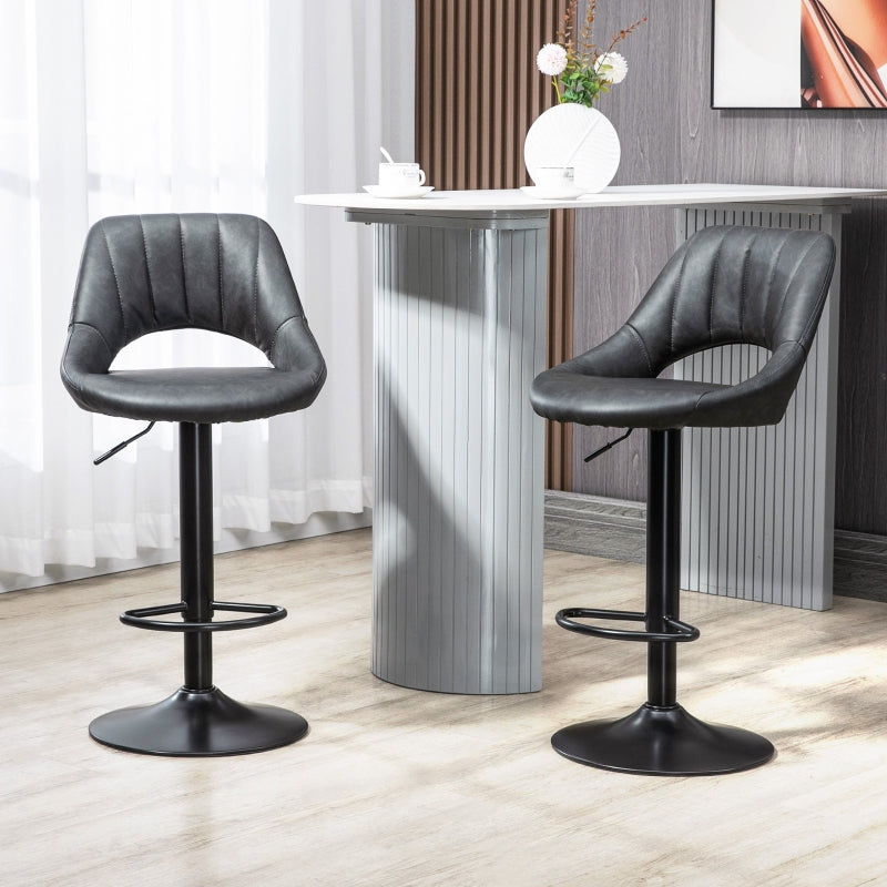 Set of 2 Adjustable Swivel Height Gas Lift PU Leather Bar Stool Chairs with Footrest