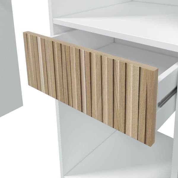 Lavish Kitchen Isle oak effect and white open door wardrobe with shelves, drawers, and hanging rail, 190cm wide.