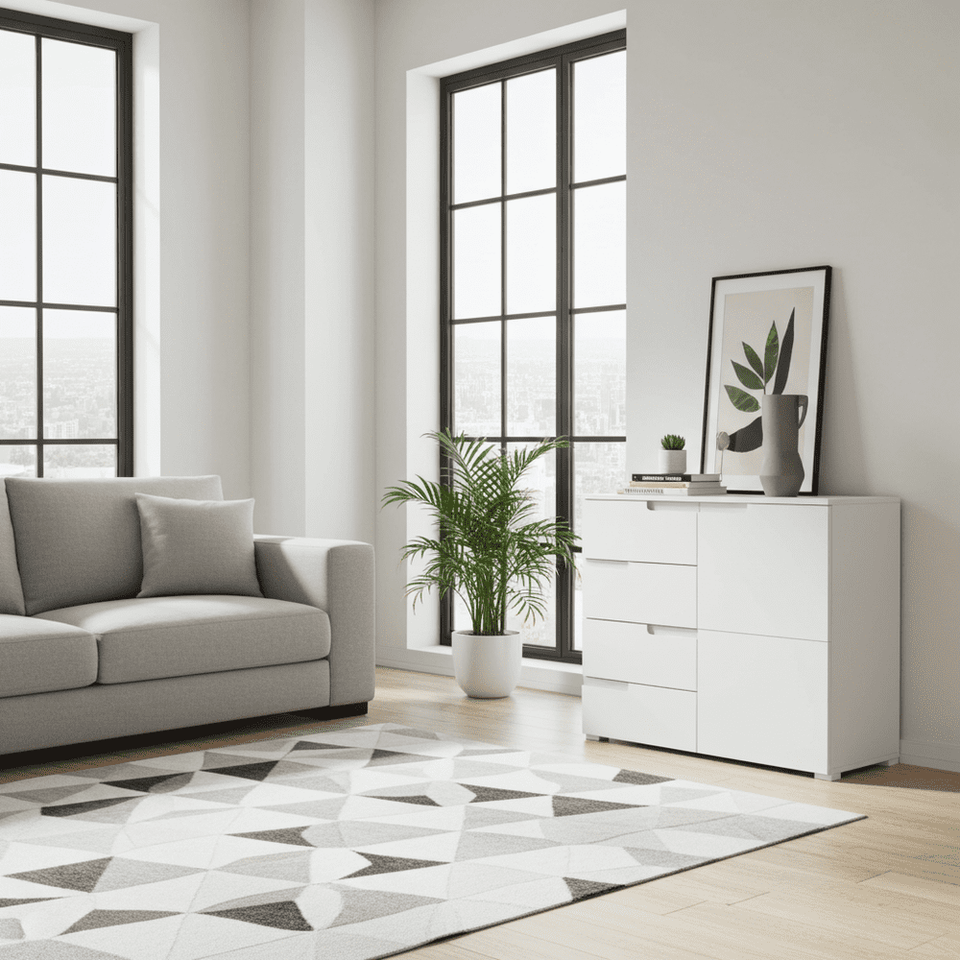 White high gloss narrow sideboard cabinet by Lavish Kitchen Isle, ideal for living and dining room storage.