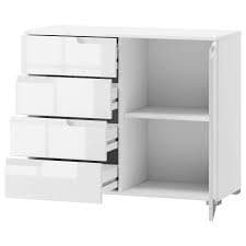 Lavish Kitchen Isle Arctic Elegance white high gloss narrow sideboard cabinet with sleek storage for living and dining rooms.
