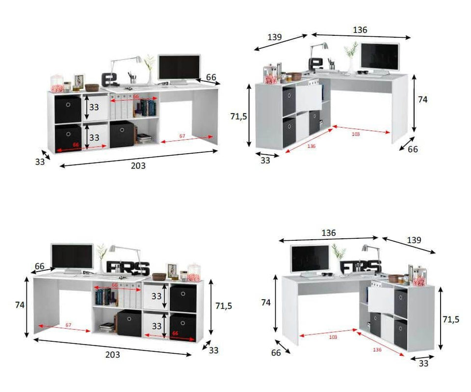 Large Verden FlexiCorner Office Desk in white and concrete grey with left or right configuration, by Lavish Kitchen Isle.