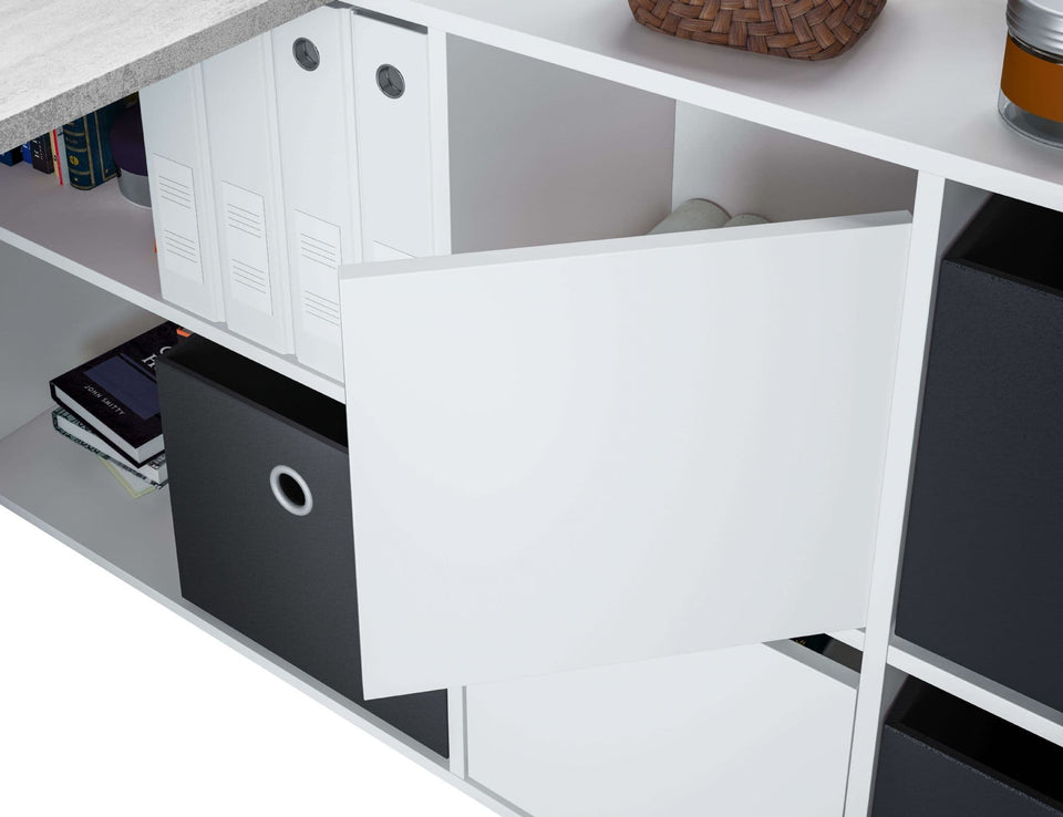 Lavish Kitchen Isle Verden large corner office desk in white and concrete grey, left or right flexi-corner design with spacious workspace