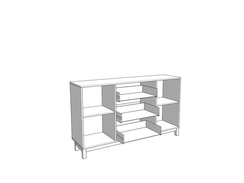 Modern taupe storage cabinet with shelves and drawers