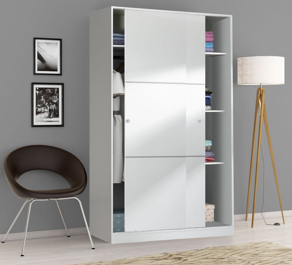 2 Door High Gloss Sliding Wardrobe with Shelves & Hanging Rail