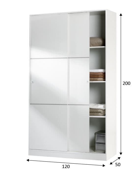 2 Door High Gloss Sliding Wardrobe with Shelves & Hanging Rail