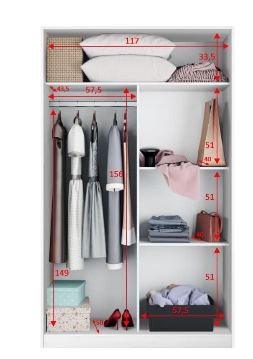 2 Door High Gloss Sliding Wardrobe with Shelves & Hanging Rail