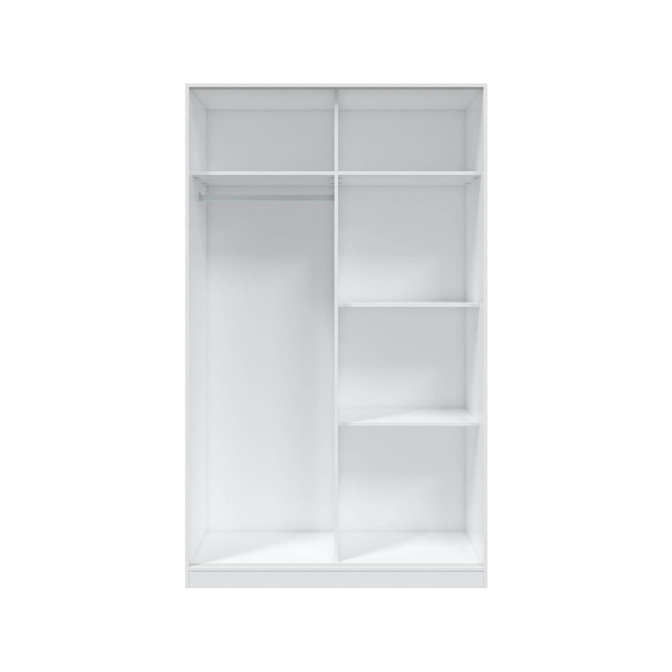 Arctic White and Oak Effect Sliding 2 Door Wardrobe by Lavish Kitchen Isle, compact bedroom storage with sleek design and narrow 120cm width.