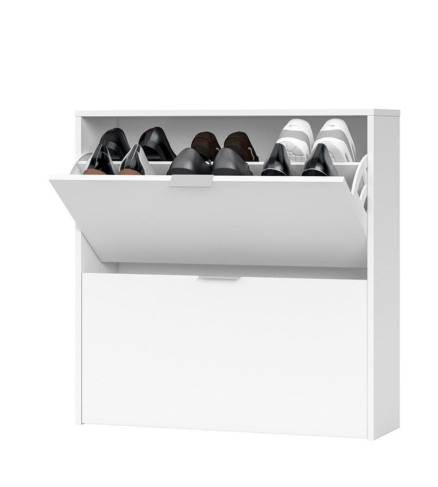 Velour White 2 Drawer Shoe Rack Cabinet Space-Saving Wooden Shoe Organiser for 16 PairsShoe Cabinet