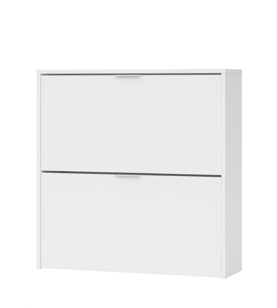 White velour 2-drawer shoe rack cabinet by Lavish Kitchen Isle, wooden shoe organiser for 16 pairs of shoes with space-saving design.
