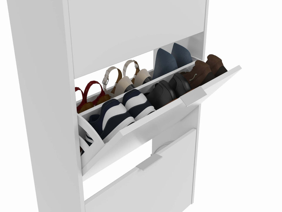 White Velour 2-drawer shoe rack cabinet by Lavish Kitchen Isle, wooden shoe organiser for 16 pairs with space-saving design.