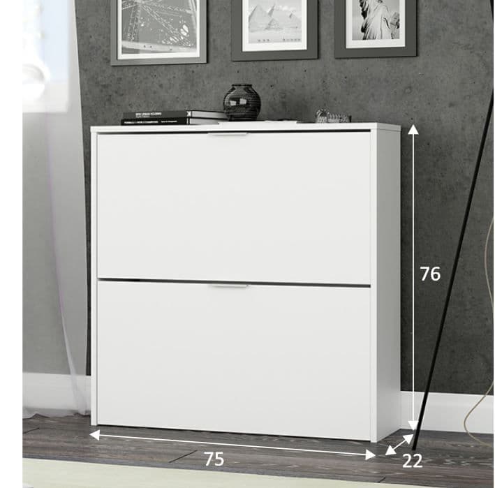Velour White 2 Drawer Shoe Rack Cabinet Space-Saving Wooden Shoe Organiser for 16 PairsShoe Cabinet