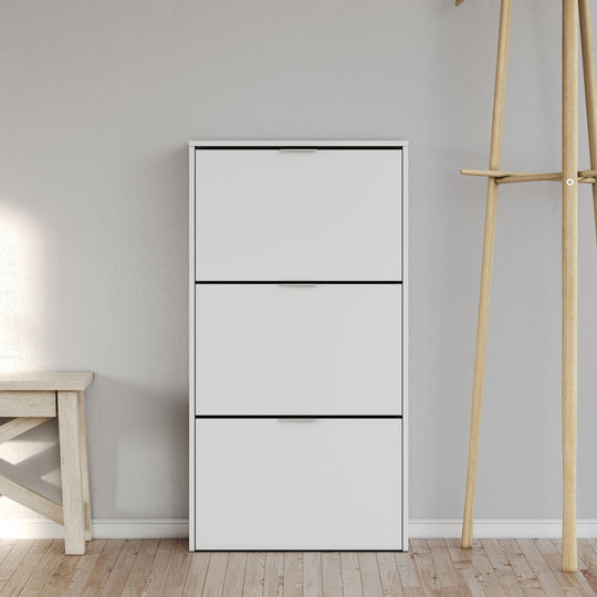 Velour White 3 Drawer Shoe Rack Cabinet Wooden Space-Saving Shoe Organiser for 18 Pairs