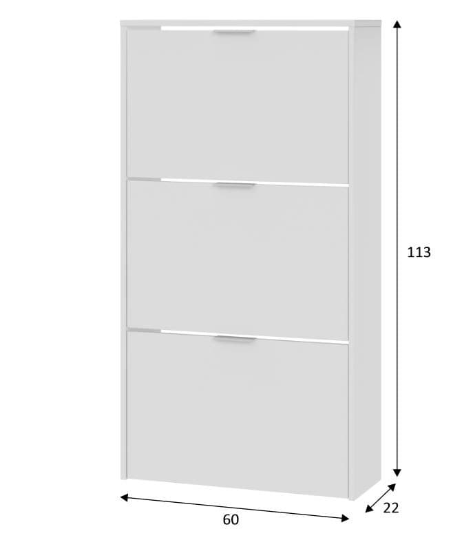 Velour White 3 Drawer Shoe Rack Cabinet Wooden Space-Saving Shoe Organiser for 18 Pairs
