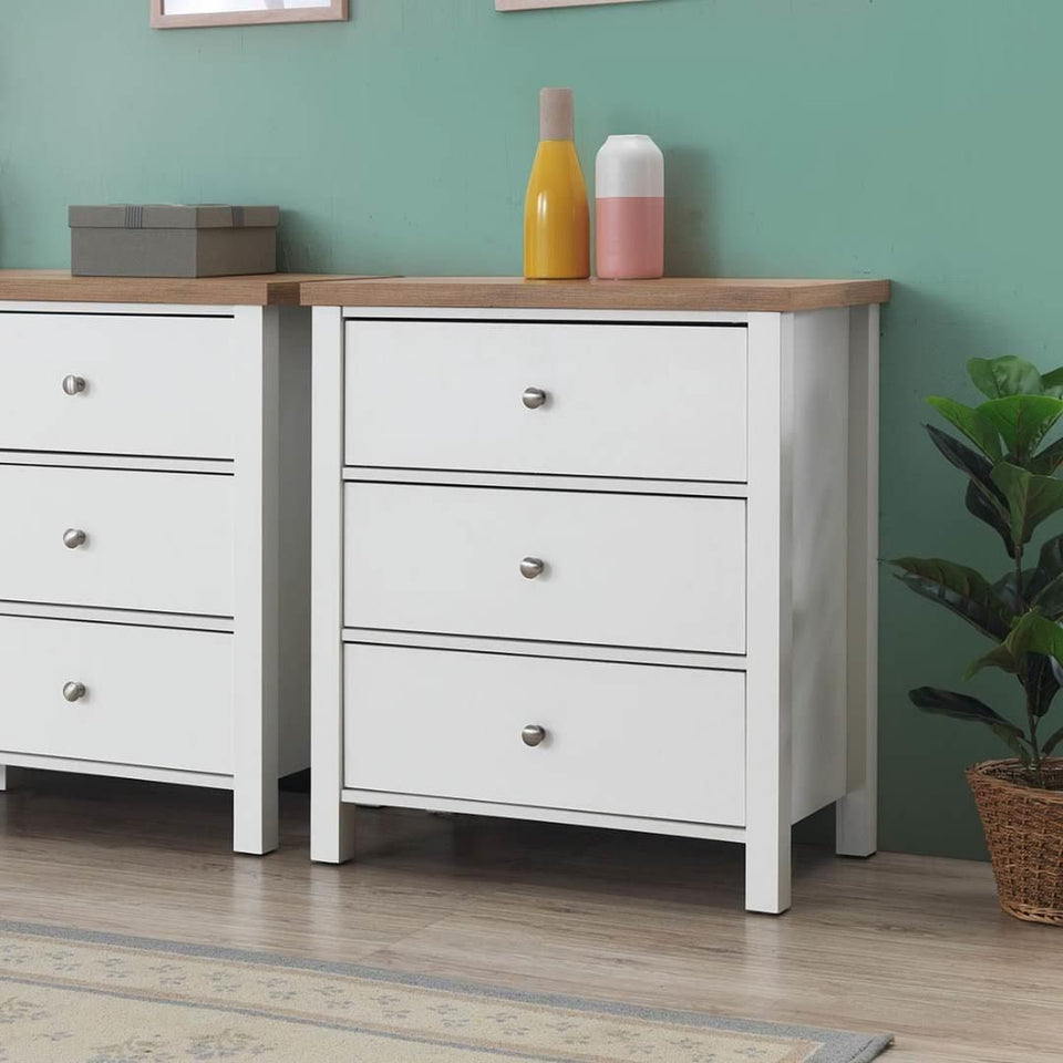 Agonmi 3 Piece Bedroom Furniture Set – 2 Door Wardrobe, Chest of Drawers, Bedside Cabinet White Finish
