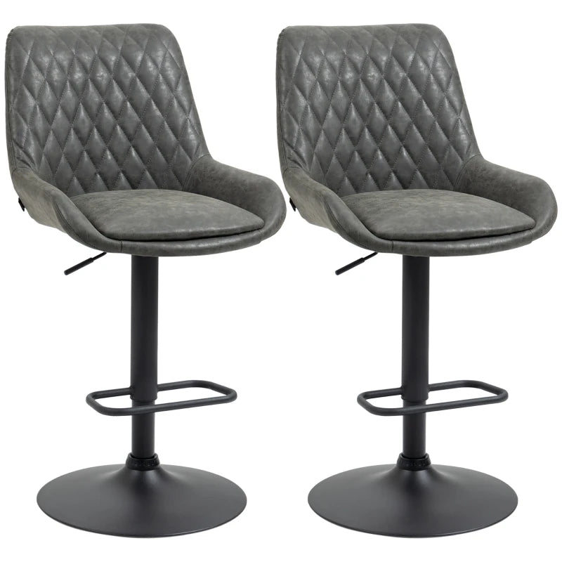 Set of 2 Upholstered Retro Bar Stools with Adjustable Swivel and Back