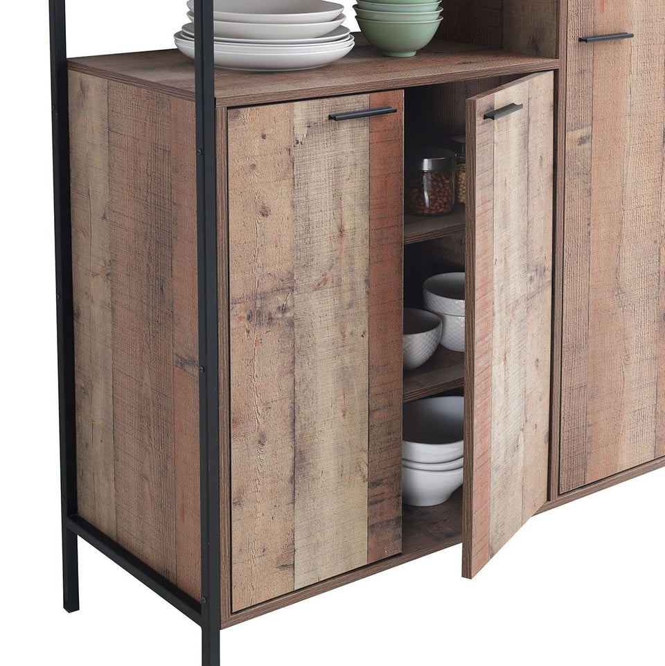 Kitchen Cupboard Cabinet with 5 Doors Rustic Oak Storage Solution