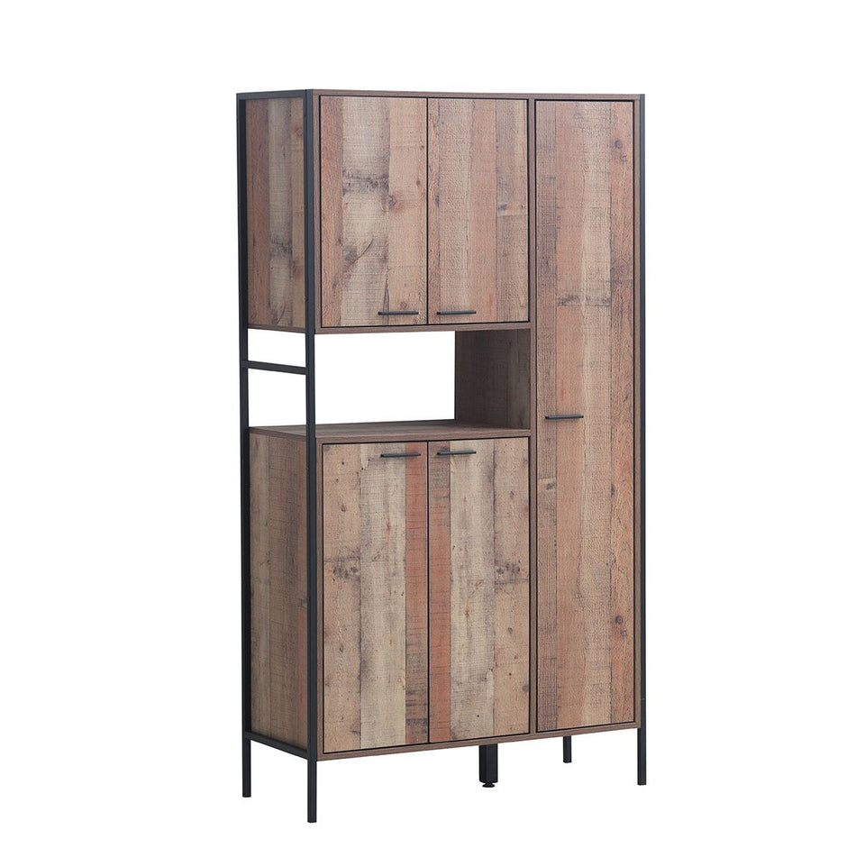 Kitchen Cupboard Cabinet with 5 Doors Rustic Oak Storage Solution