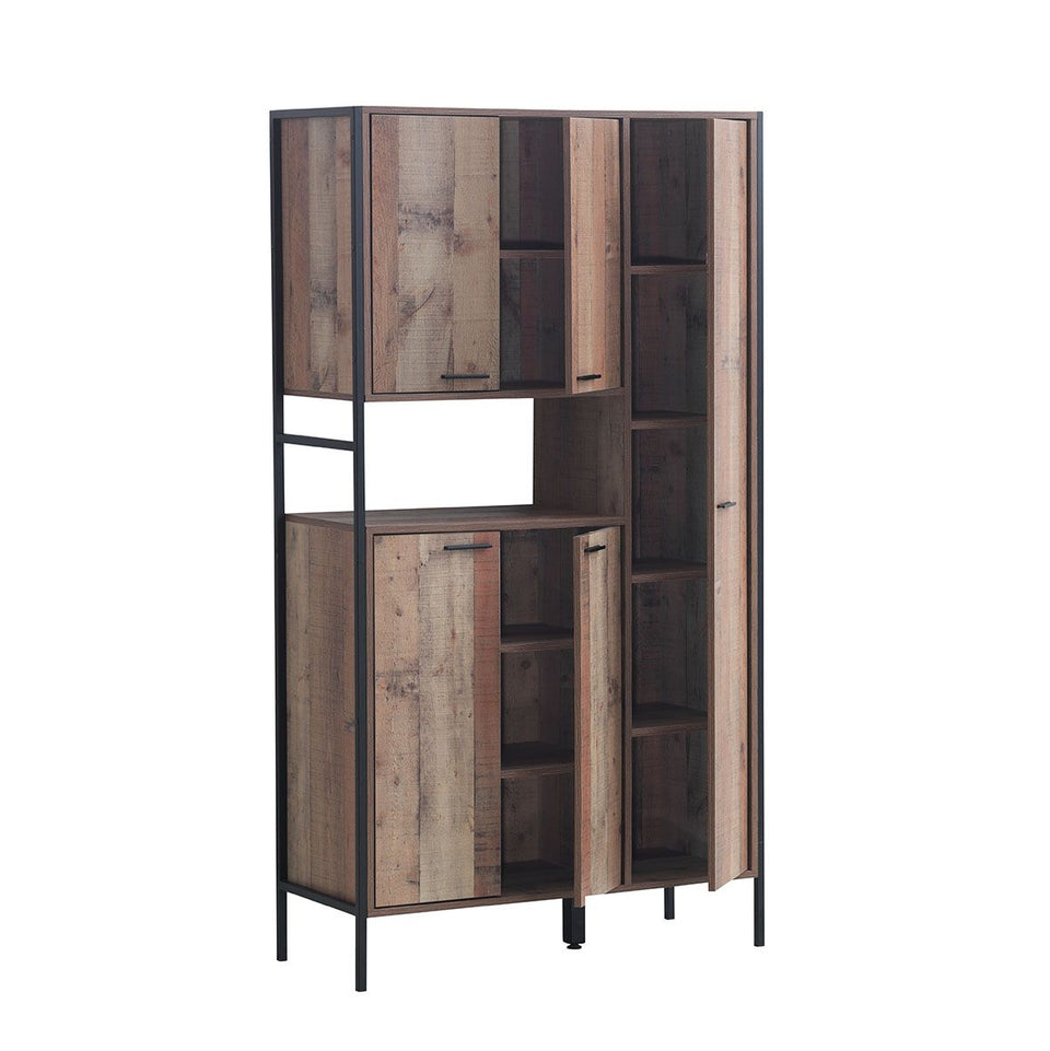 Kitchen Cupboard Cabinet with 5 Doors Rustic Oak Storage Solution