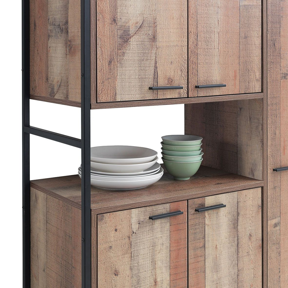 Kitchen Cupboard Cabinet with 5 Doors Rustic Oak Storage Solution