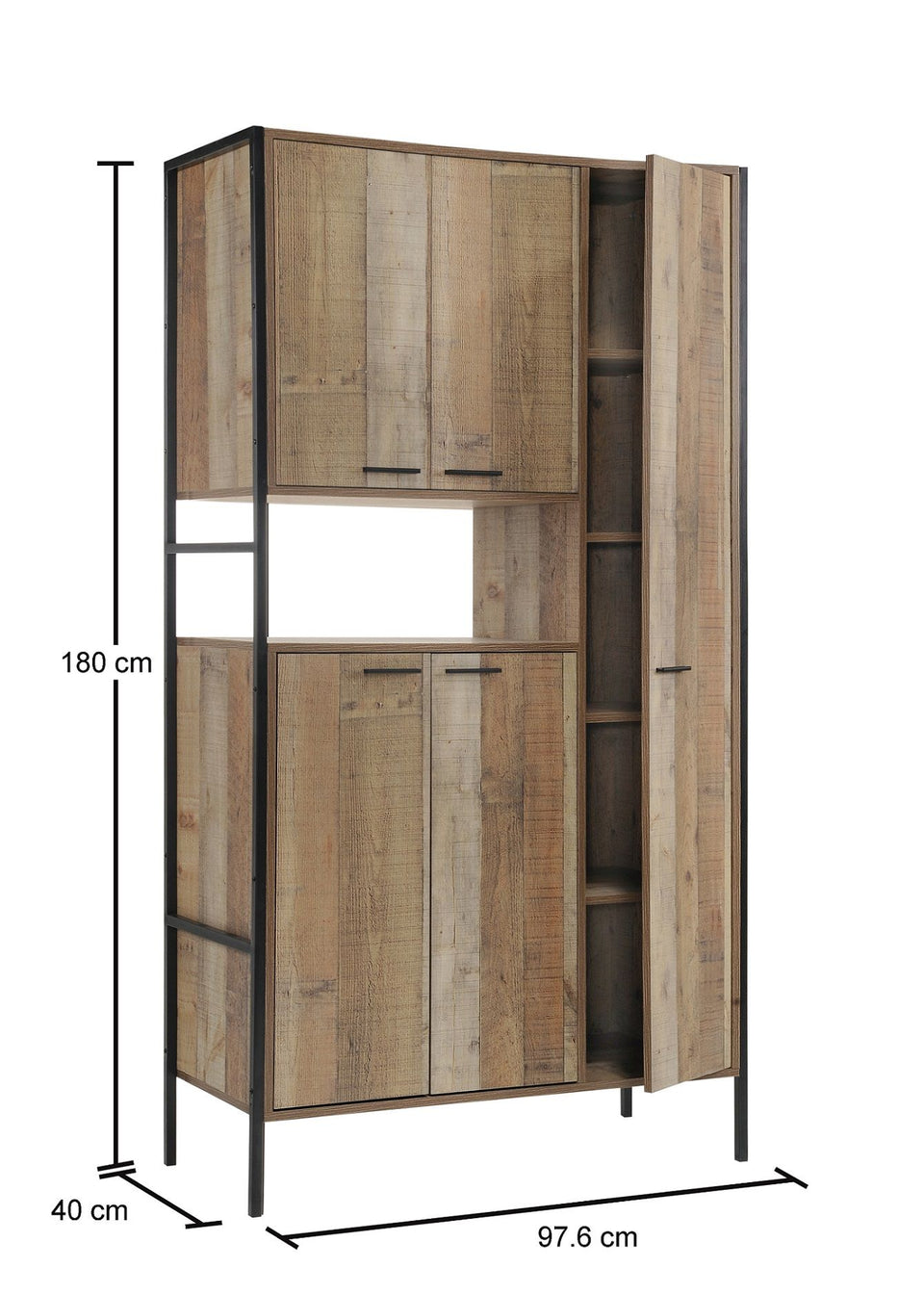 Kitchen Cupboard Cabinet with 5 Doors Rustic Oak Storage Solution