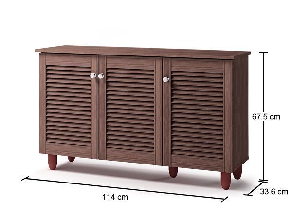 Dark Oak 3-Door Shoe Cabinet – Stores Up to 15 Pairs