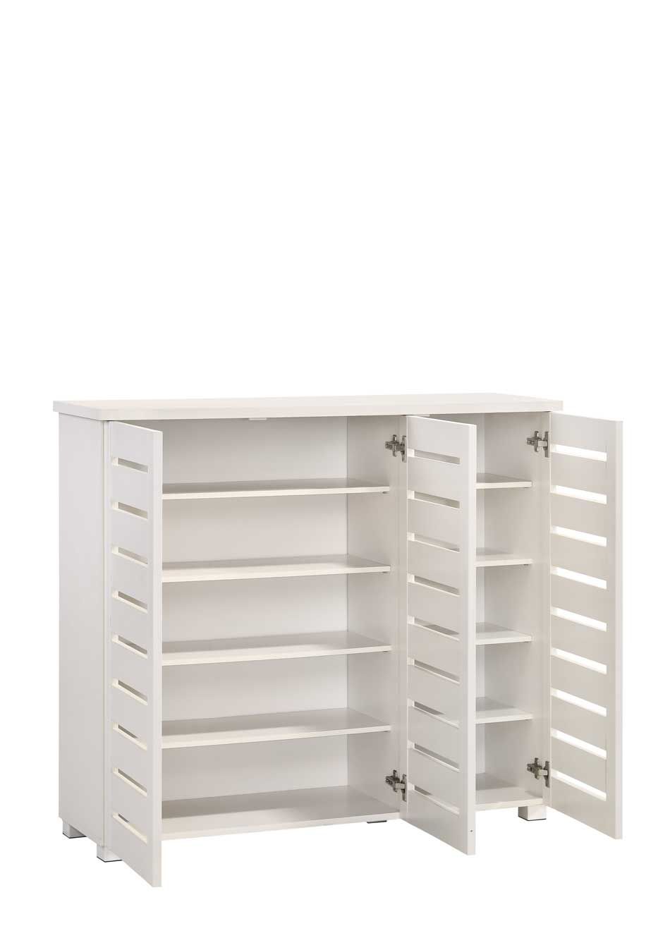 White 3-Door Shoe Cabinet – Stores Up to 20 Pairs with Fixed Shelves