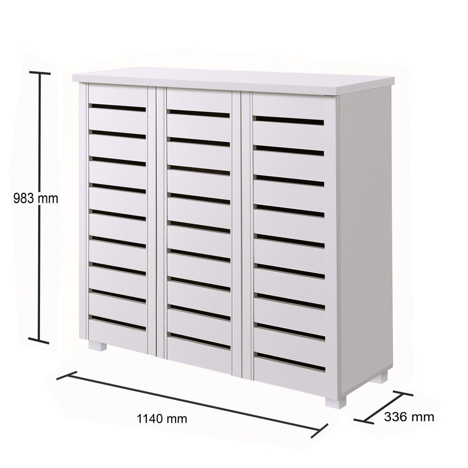 White 3-Door Shoe Cabinet – Stores Up to 20 Pairs with Fixed Shelves