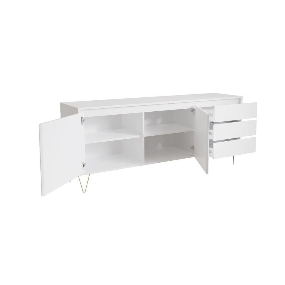 Fifomi White Sideboard Cabinet with 2 Doors & 3 Drawers – Modern Gold Leg Design