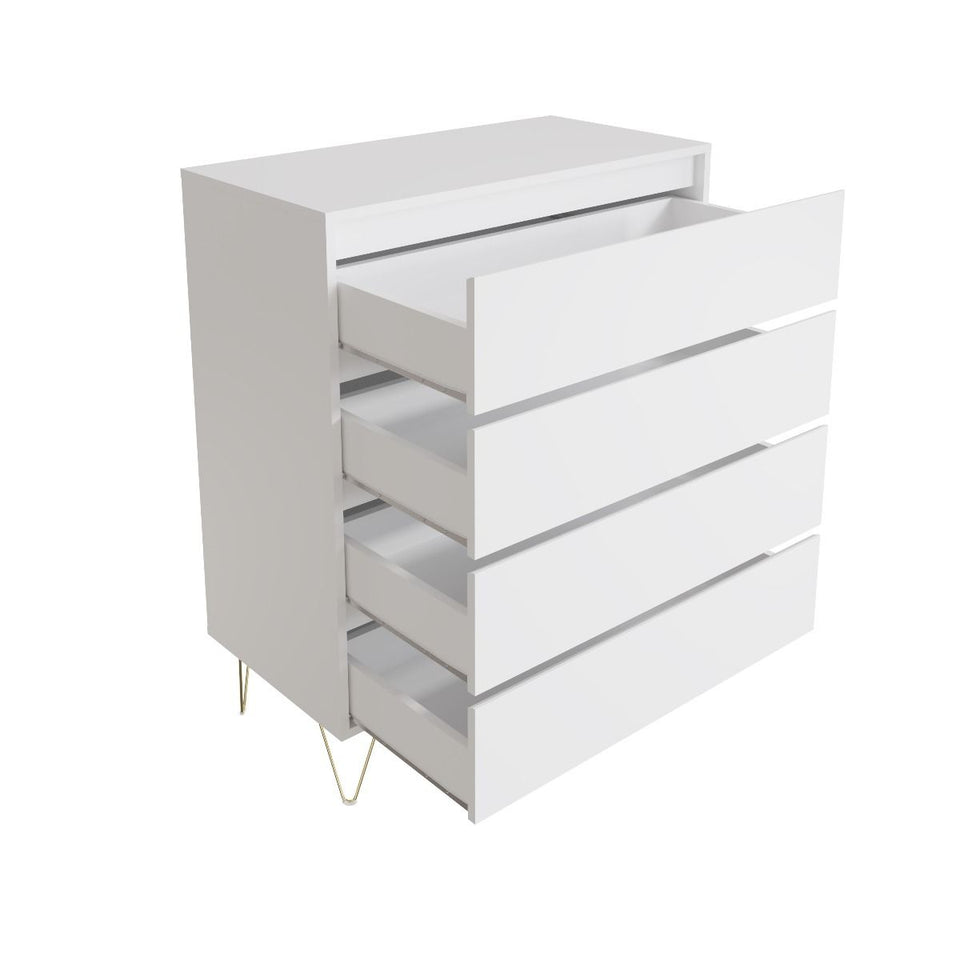 Fifomi 4 Drawer Chest – Modern White Chest of Drawers with Gold Legs Bedroom Storage Solution